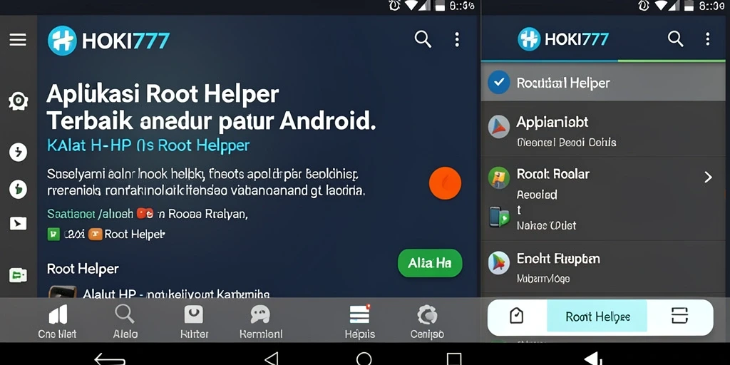 Antarmuka HOKI777 dengan fitur Root Helper yang intuitif.