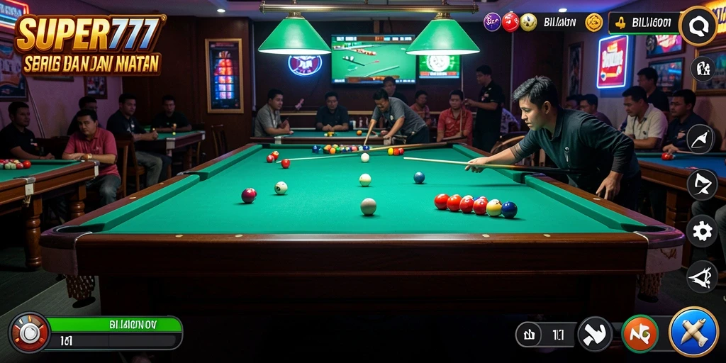 Antarmuka <strong>SUPER777</strong> yang menarik dengan fungsi permainan Billiard yang unik.